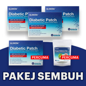 PAKEJ SEMBUH PROMO ( 3 KOTAK GLUVERA DIABETIC PATCH + FREE 1 KOTAK + 1 GLUVERA TEA )