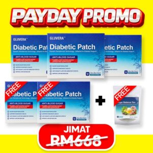 PAKEJ SEMBUH PROMO ( 3 KOTAK GLUVERA DIABETIC PATCH + FREE 2 KOTAK + 1 GLUVERA TEA )